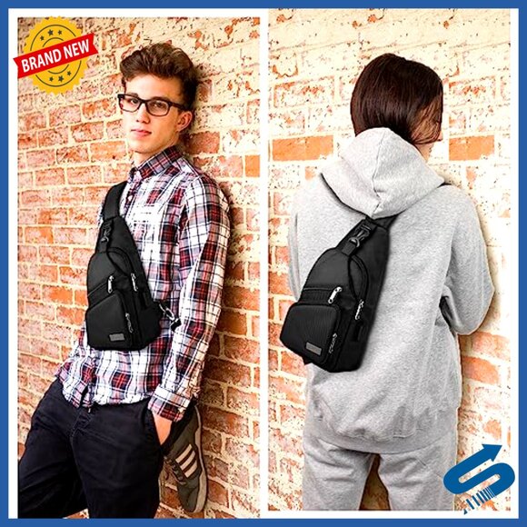 Large Nylon Sling Backpack, Adjustable Strap, Multi-Pocket Daypack for Hiking